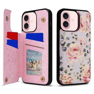 For iPhone 16 Printed Double Buckle RFID Anti-theft Phone Case(Pastoral Rose)