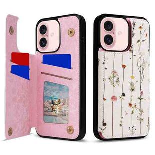 For iPhone 16 Printed Double Buckle RFID Anti-theft Phone Case(Dried Flower World)