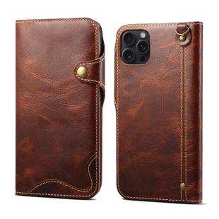 For iPhone 15 Pro Max Denior Oil Wax Cowhide Magnetic Button Genuine Leather Case(Brown)