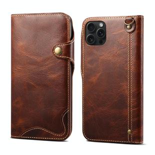 For iPhone 15 Pro Denior Oil Wax Cowhide Magnetic Button Genuine Leather Case(Brown)