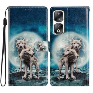 For Honor 90 Pro Colored Drawing Leather Phone Case(Twin Wolves)