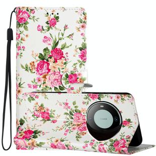 For Huawei Mate 60 Colored Drawing Leather Phone Case(Peonies)