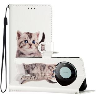 For Huawei Mate 60 Colored Drawing Leather Phone Case(Little Tabby Cat)