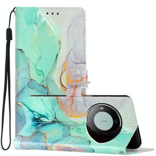 For Huawei Mate 60 Pro Colored Drawing Leather Phone Case(Green Marble)