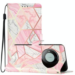 For Huawei Mate 60 Pro Colored Drawing Leather Phone Case(Pink Marble)