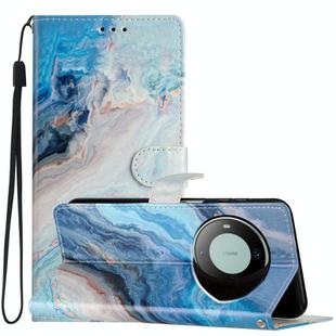 For Huawei Mate 60 Pro Colored Drawing Leather Phone Case(Blue Marble)