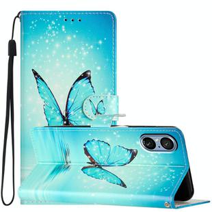 For Sony Xperia 5 V Colored Drawing Leather Phone Case(Blue Butterfly)