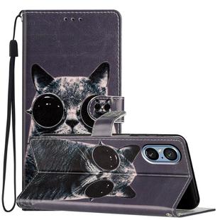 For Sony Xperia 5 V Colored Drawing Leather Phone Case(Sunglasses Cat)