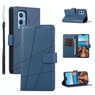 For OnePlus 9 PU Genuine Leather Texture Embossed Line Phone Case(Blue)