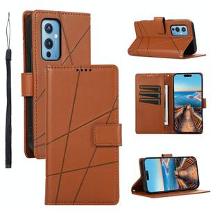 For OnePlus 9 PU Genuine Leather Texture Embossed Line Phone Case(Brown)