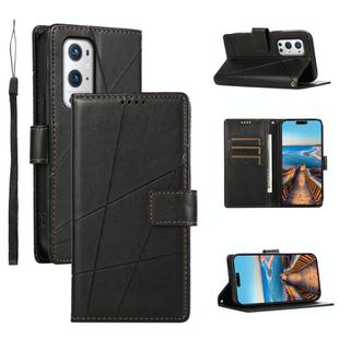 For OnePlus 9 Pro PU Genuine Leather Texture Embossed Line Phone Case(Black)