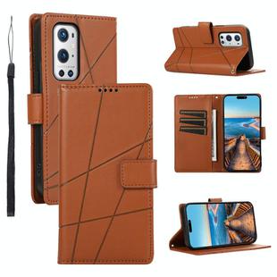 For OnePlus 9 Pro PU Genuine Leather Texture Embossed Line Phone Case(Brown)