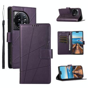 For OnePlus 11 PU Genuine Leather Texture Embossed Line Phone Case(Purple)