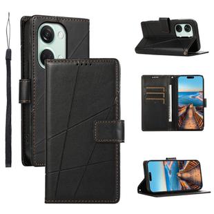 For OnePlus Ace 2V PU Genuine Leather Texture Embossed Line Phone Case(Black)