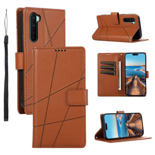 For OnePlus Nord PU Genuine Leather Texture Embossed Line Phone Case(Brown)