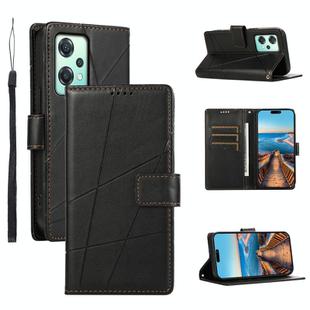For OnePlus Nord CE 2 Lite 5G PU Genuine Leather Texture Embossed Line Phone Case(Black)