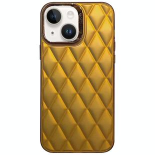 For iPhone 14 3D Rhombus Electroplating TPU Hybrid PC Phone Case(Gold)