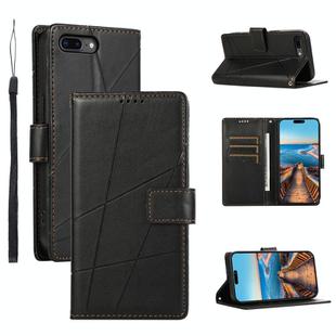 For iPhone 8 Plus / 7 Plus PU Genuine Leather Texture Embossed Line Phone Case(Black)