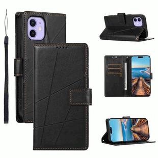 For iPhone 12 mini PU Genuine Leather Texture Embossed Line Phone Case(Black)