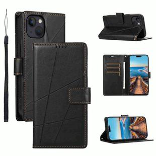 For iPhone 13 PU Genuine Leather Texture Embossed Line Phone Case(Black)