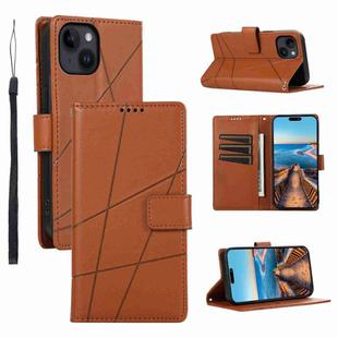 For iPhone 14 PU Genuine Leather Texture Embossed Line Phone Case(Brown)