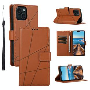 For iPhone 15 Plus PU Genuine Leather Texture Embossed Line Phone Case(Brown)