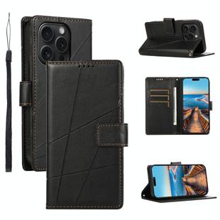 For iPhone 15 Pro PU Genuine Leather Texture Embossed Line Phone Case(Black)