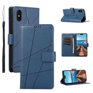 For iPhone XS Max PU Genuine Leather Texture Embossed Line Phone Case(Blue)