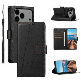 For iPhone 17 Pro Max PU Genuine Leather Texture Embossed Line Phone Case(Black)
