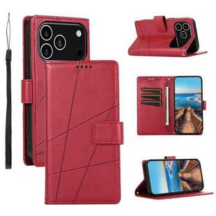 For iPhone 17 Pro PU Genuine Leather Texture Embossed Line Phone Case(Red)