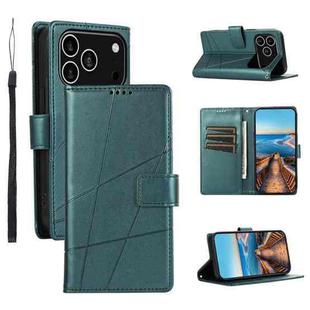 For iPhone 17 Pro PU Genuine Leather Texture Embossed Line Phone Case(Green)