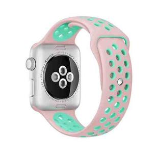 For Apple Watch Series 7 41mm / 6 & SE & 5 & 4 40mm / 3 & 2 & 1 38mm Sport Silicone Watch Band Standard Edition(Pink Green)