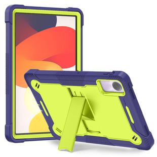 For Xiaomi Redmi Pad SE Shockproof Silicone Hybrid PC Tablet Case with Holder(Yellow Green + Navy Blue)