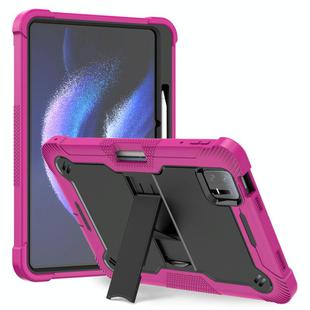 For Xiaomi Pad 6 Shockproof Silicone Hybrid PC Tablet Case with Holder(Black + Rose Red)