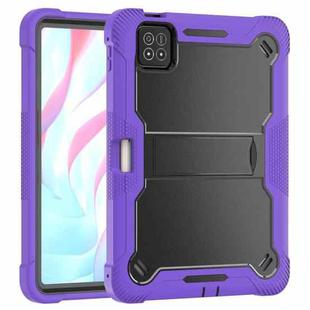 For Xiaomi Pad 7 / 7 Pro Shockproof Silicone Hybrid PC Tablet Case with Holder(Black + Purple)