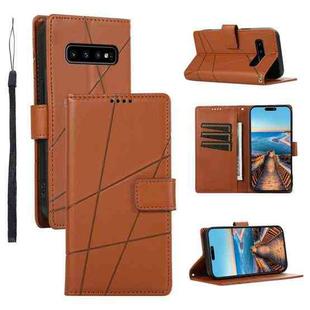 For Samsung Galaxy S10 PU Genuine Leather Texture Embossed Line Phone Case(Brown)