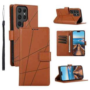 For Samsung Galaxy S23 Ultra 5G PU Genuine Leather Texture Embossed Line Phone Case(Brown)