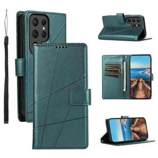 For Samsung Galaxy S24 Ultra 5G PU Genuine Leather Texture Embossed Line Phone Case(Green)