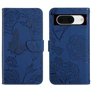 For Google Pixel 8a Skin Feel Butterfly Embossed Flip Leather Phone Case(Blue)