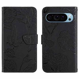 For Google Pixel 9 Skin Feel Butterfly Embossed Flip Leather Phone Case(Black)