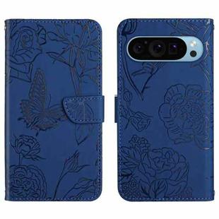 For Google Pixel 9 Pro Skin Feel Butterfly Embossed Flip Leather Phone Case(Blue)