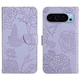 For Google Pixel 9 Pro XL Skin Feel Butterfly Embossed Flip Leather Phone Case(Purple)