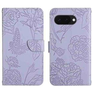 For Google Pixel 9a Skin Feel Butterfly Embossed Flip Leather Phone Case(Purple)