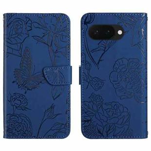 For Google Pixel 9a Skin Feel Butterfly Embossed Flip Leather Phone Case(Blue)