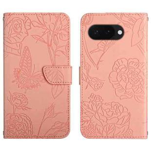 For Google Pixel 9a Skin Feel Butterfly Embossed Flip Leather Phone Case(Pink)