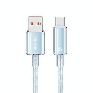 USAMS USB To Type-C 6A Aluminum Alloy Clear LED Fast Charge Data Cable, Length: 1.2m(Blue)