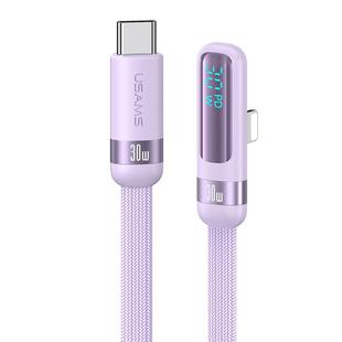 USAMS US-SJ652 PD 30W USB-C/Type-C to 8 Pin Aluminum Alloy Digital Display Fast Charging Elbow Data Cable, Length: 1.2m(Purple)