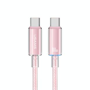 USAMS Type-C To Type-C Aluminum Alloy Clear LED 100W Fast Charge Data Cable, Length:1.2m(Pink)