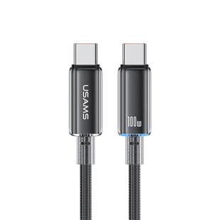 USAMS Type-C To Type-C Aluminum Alloy Clear LED 100W Fast Charge Data Cable, Length:1.2m(Black)