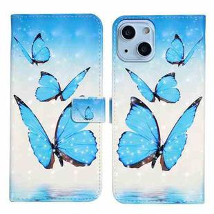 For iPhone 15 Plus Oil Embossed 3D Drawing Leather Phone Case(3 Butterflies)